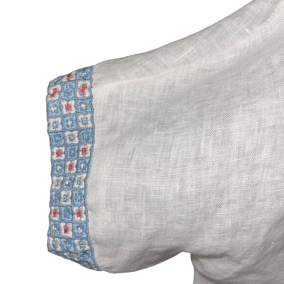 Johnny Was Womens Top Size Small White Embroidered Floral Casual Pure Linen - Picture 9 of 12